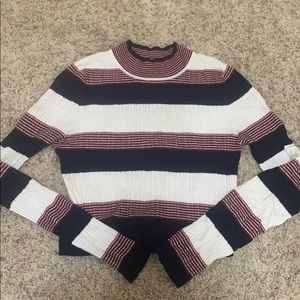 Again cropped tight fitting striped turtleneck